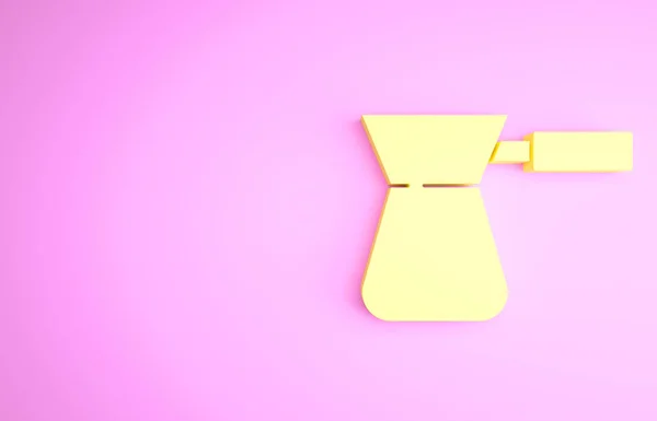 Icône turque jaune café isolé sur fond rose. Concept de minimalisme. Illustration 3D rendu 3D — Photo