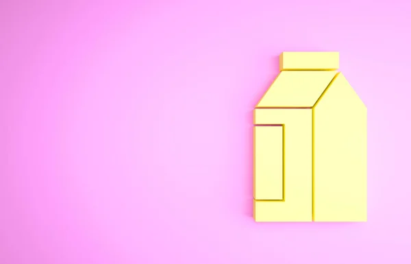 Sárga táska kávébab ikon izolált rózsaszín alapon. Minimalizmus koncepció. 3d illusztráció 3D render — Stock Fotó