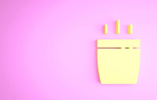Желтый кофе значок чашки изолированы на розовом фоне. Чашка чая. Горячий кофе. Концепция минимализма. 3D-рендеринг — стоковое фото