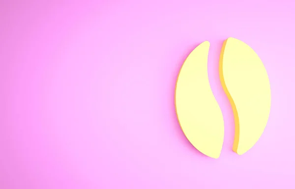 노란 커피 콩 아이콘은 핑크 색 배경에 분리되어 있습니다. 미니멀리즘의 개념입니다. 3d 삽화 3D 렌더링 — 스톡 사진