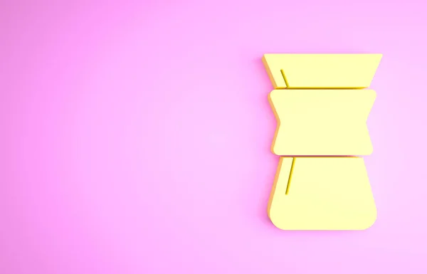 Gelbes Chemex-Symbol isoliert auf rosa Hintergrund. Alternative Methoden der Kaffeezubereitung. Kaffeekultur. Minimalismus-Konzept. 3D Illustration 3D Renderer — Stockfoto