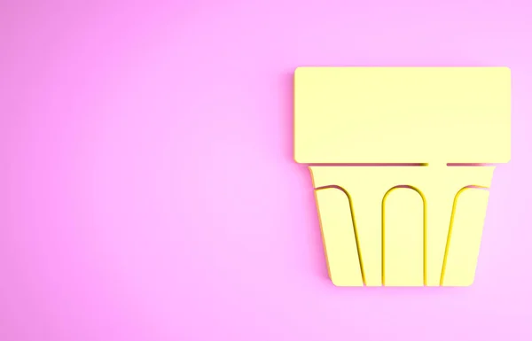 Vetro giallo con icona dell'acqua isolata su sfondo rosa. Bicchiere da bibita. Simbolo della bevanda fresca fredda. Concetto minimalista. Illustrazione 3d rendering 3D — Foto Stock