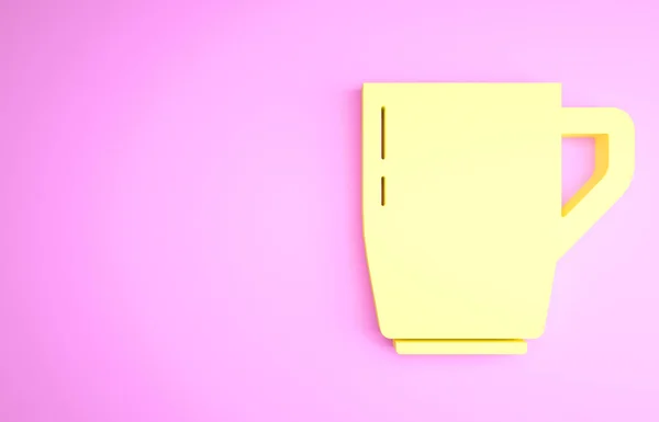 Amarelo ícone xícara de café isolado no fundo rosa. Uma chávena. Café quente. Conceito de minimalismo. 3D ilustração 3D render — Fotografia de Stock