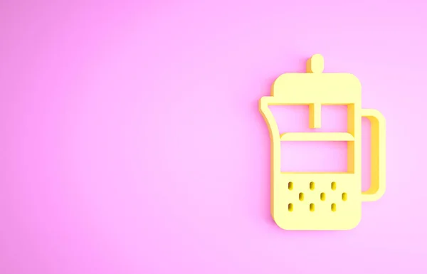 Иконка желтой французской прессы на розовом фоне. Концепция минимализма. 3D-рендеринг — стоковое фото