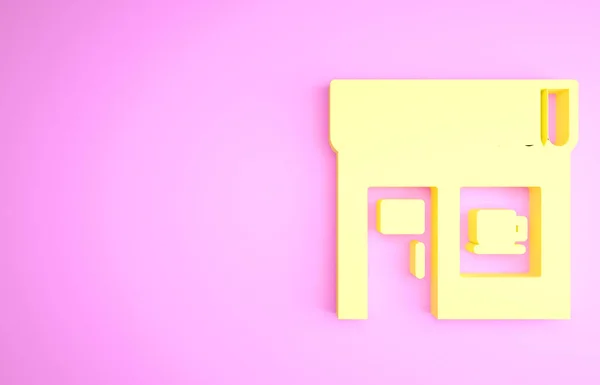 Icono de Cafetería Amarilla aislado sobre fondo rosa. Concepto minimalista. 3D ilustración 3D render — Foto de Stock