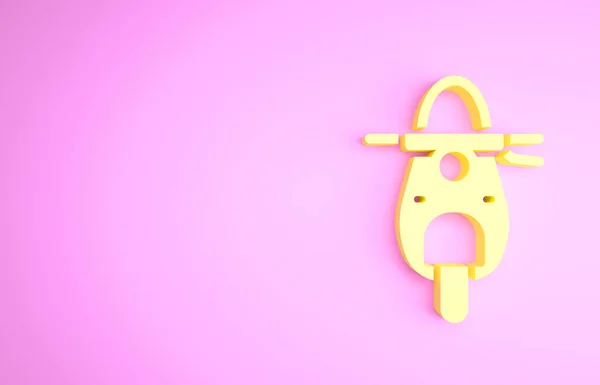 Жовта ікона Scooter ізольована на рожевому тлі. Концепція мінімалізму. 3D-рендеринг — стокове фото