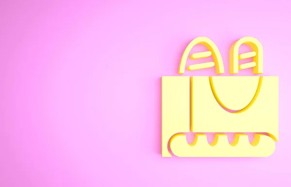 Sárga francia bagett kenyér ikon elszigetelt rózsaszín alapon. Minimalizmus koncepció. 3d illusztráció 3D render — Stock Fotó
