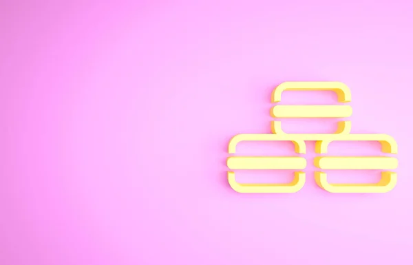 Sárga Macaron süti ikon elszigetelt rózsaszín alapon. Macaroon édes pékség. Minimalizmus koncepció. 3d illusztráció 3D render — Stock Fotó