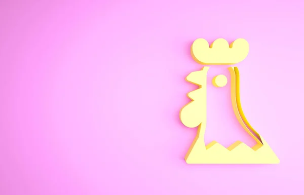 Geel Frans haan icoon geïsoleerd op roze achtergrond. Minimalisme concept. 3d illustratie 3D renderen — Stockfoto