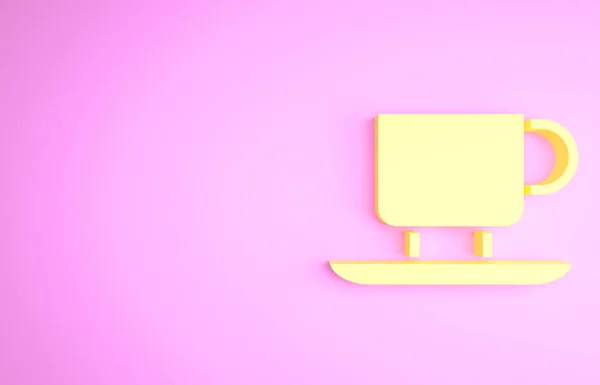 Amarelo ícone xícara de café isolado no fundo rosa. Uma chávena. Café quente. Conceito de minimalismo. 3D ilustração 3D render — Fotografia de Stock