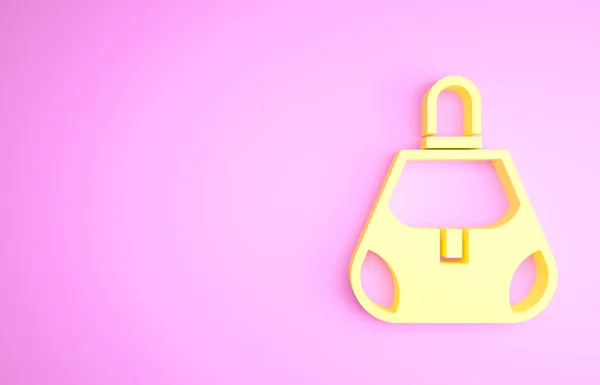 Icône sac à main jaune isolé sur fond rose. Signe de sac à main féminin. Glamour occasionnel symbole de bagages. Concept de minimalisme. Illustration 3D rendu 3D — Photo