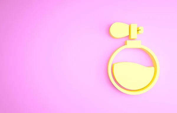 Icône de parfum jaune isolé sur fond rose. Concept de minimalisme. Illustration 3D rendu 3D — Photo