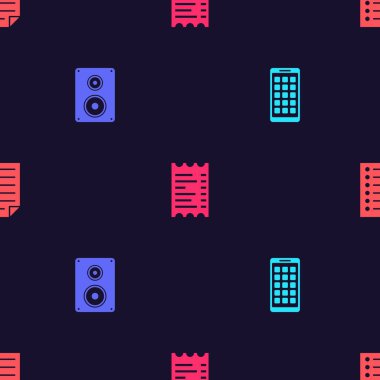 Mobil Uygulamalar, Stereo hoparlörleri, Kağıt ya da Finansal Kontrol ve Belgeyi Kusursuz Desen Üzerine Ayarlayın. Vektör.