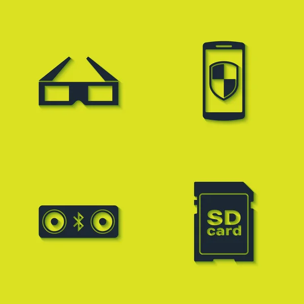 Definir Óculos Cinema Cartão Alto Falantes Bluetooth Smartphone Com Ícone —  Vetores de Stock
