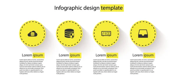 Cloud Datenbank Datenbankschutz Digitaler Wecker Und Social Media Posteingang Einrichten — Stockvektor