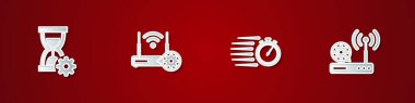 Kum saati ayarı, Router ve wi-fi, Stopwatch ve simge ayarla. Vektör.