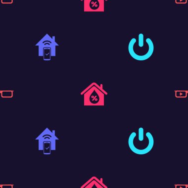 Güç düğmesini, Smart ev uzaktan kumanda sistemini, ev nemini ve gözlüğü kusursuz desende ayarla. Vektör.