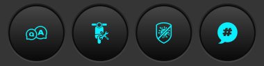 Soru ve Yanıtı Ayarla, Scooter servisi, Virüsü Durdur, Bakteri ve Hashtag konuşma balonu simgesi. Vektör.