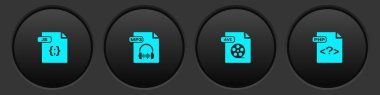 JS dosya belgesi, MP3, AVI ve PHP simgesini ayarla. Vektör.