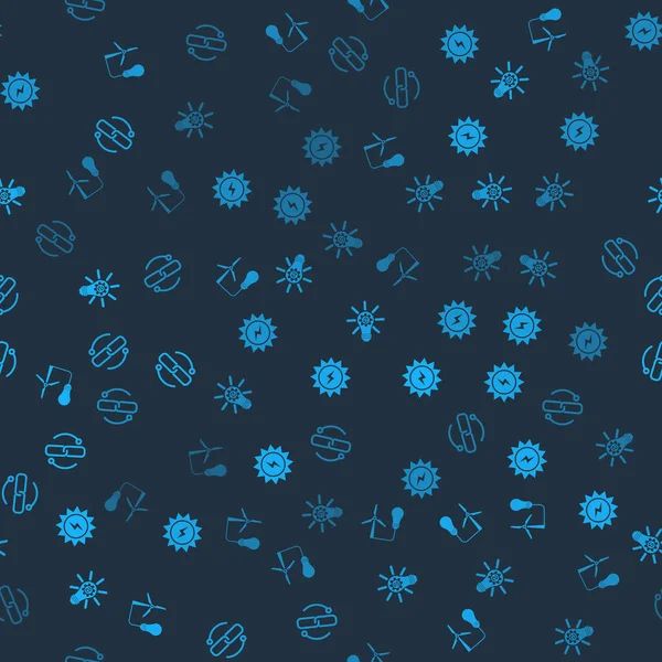 Ampulü rüzgar türbini, güneş enerjisi paneli, teçhizat ve zincir hattını pürüzsüz desene ayarlayın. Vektör.