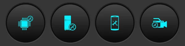 Nastavte Ikonu Procesor Lednice Smartphone Video Kamera Vektor — Stockový vektor