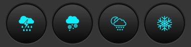 Bulut 'u yağmur, şimşek, kar, ay ve kar taneleri ikonu ile donatın. Vektör.