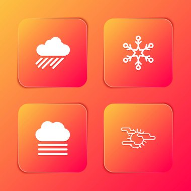 Bulut 'u yağmurla, Kar Tanesi' yle, Sis 'le, Bulut' la ve güneş ikonuyla donatın. Vektör.