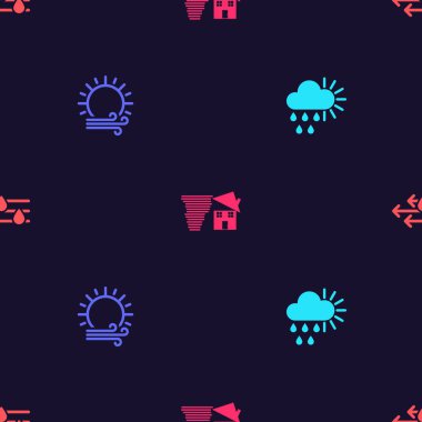 Bulutlu 'yu yağmur ve güneşe, Rüzgâr' a, Kasırga 'ya ve kusursuz desene ayarlayın. Vektör.