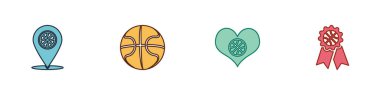 Basketbol topu, basketbol, kalp ve ödül ikonu. Vektör.