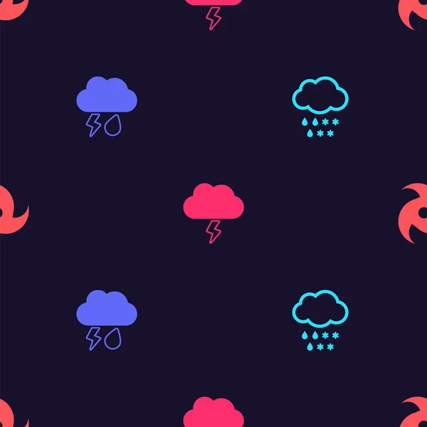 Set Cloud Snow Rain Lightning Storm Tornado Seamless Pattern Vector — Stock Vector