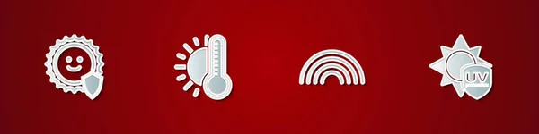Установите Защиты Термометр Солнцем Радуга Значок Вектор — стоковый вектор