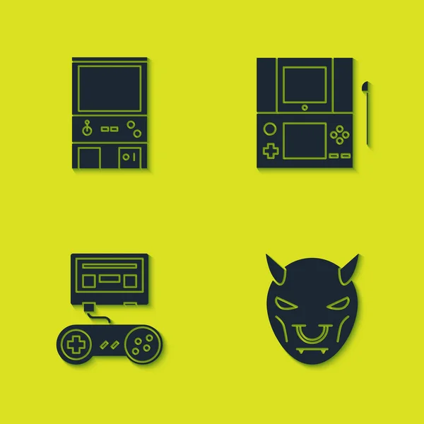 Установите Retro Arcade Игровую Машину Mask Devil Horns Game Console — стоковый вектор