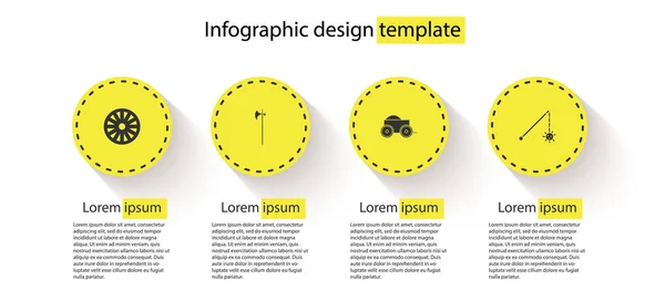 Set Old wooden wheel, Medieval halberd, Wooden four-wheel cart and chained mace ball. Business infographic template. Vector.