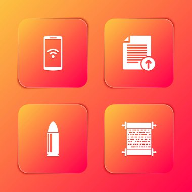 Akıllı telefonu kablosuz, yükleme dosyası, Kurşun ve Kağıt kaydırma simgesi ile ayarla. Vektör.