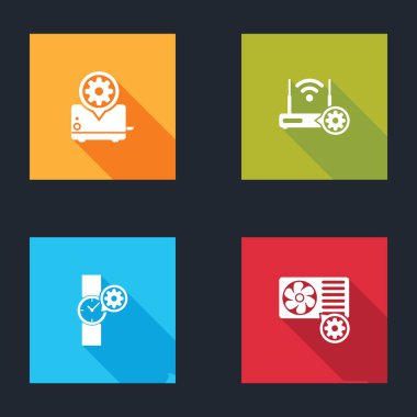 Tost makinesi ayarı, Router ve wi-fi, bilek saati ve klima simgesi. Vektör.