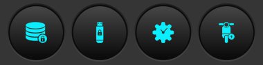 Sunucu güvenliğini kilit, USB flash disk, Zaman Yönetimi ve elektrikli scooter ikonu ile ayarla. Vektör.