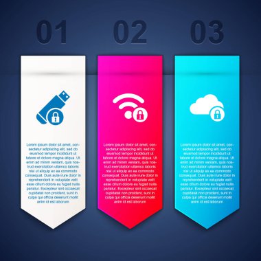 USB belleği kilitlensin, Wifi kilitlensin ve Cloud bilgisayarı çalıştırılsın. Ticari bilgi şablonu. Vektör.