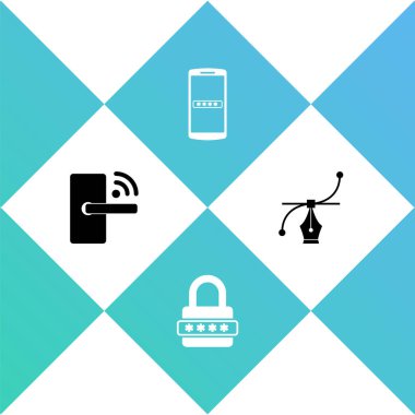 Dijital kapı kilidini kablosuz, parola korumalı, mobil ve parola ve Bezier eğrisi simgesiyle ayarla. Vektör.