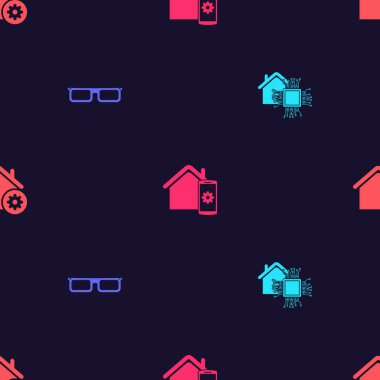 Smart evini, Gözlükleri, uzaktan kumanda sistemini ve ayarları ayarlayın. Vektör.