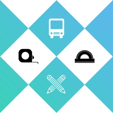 Rulet yapısını, çapraz kalemi, otobüs ve taşıyıcı ızgara simgesini ayarla. Vektör.