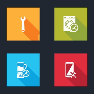 Bileklik, Çamaşır Servisi, Blender ve Akıllı Telefon simgesini ayarla. Vektör.