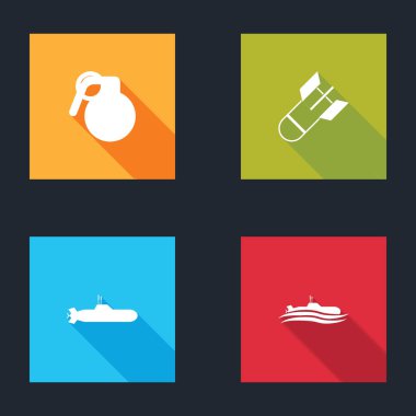 El bombası, havacılık bombası, denizaltı ve ikon yerleştirin. Vektör.