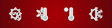 Ultraviyole ışını, termometreyi kar tanesi, meteoroloji termometresi, güneş ve ikon ile ayarla. Vektör.
