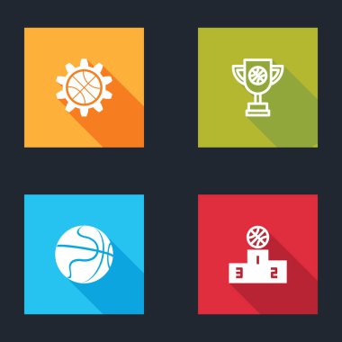 Set Planlama Stratejisi, Basketbol topu, Basketbol ve Spor ödüllü podyum ikonu. Vektör.