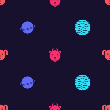 Venüs Gezegeni, Satürn, Koç burcu ve Köpek 'i kusursuz bir şekilde ayarlayın. Vektör.