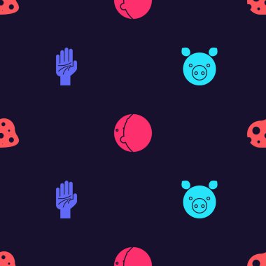 Domuz burcunu, avuç içini, tutulma güneşini ve göktaşını kusursuz desene ayarla. Vektör.