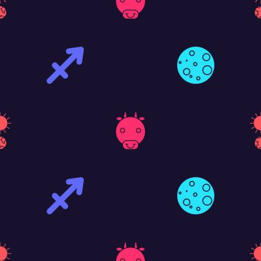 Ay 'ı, Yay' ı, Öküz 'ü ve Gündönümünü kusursuz şekilde ayarla. Vektör.