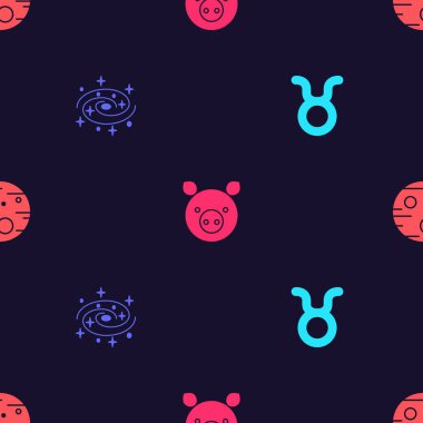 Boğa burcunu, Samanyolu sarmal galaksisini, Domuz ve Mars gezegenini kusursuz desene ayarlayın. Vektör.