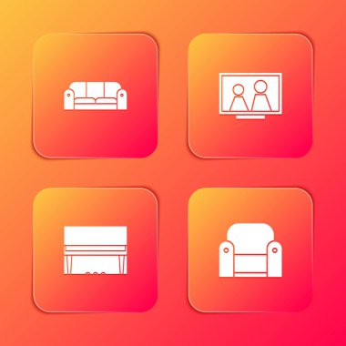 Koltuğu, resim çerçevesini masaya, piyanoyu ve Armchair simgesini ayarlayın. Vektör.