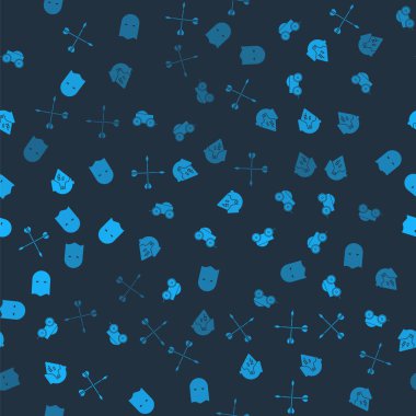 Orta Çağ çapraz okları, tahta dört teker arabası, demir miğfer ve infaz maskesini kusursuz desenlere ayarlayın. Vektör.